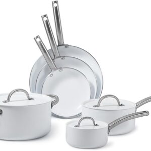 9-Piece Ceramic White Aluminum Cookware Pans Set